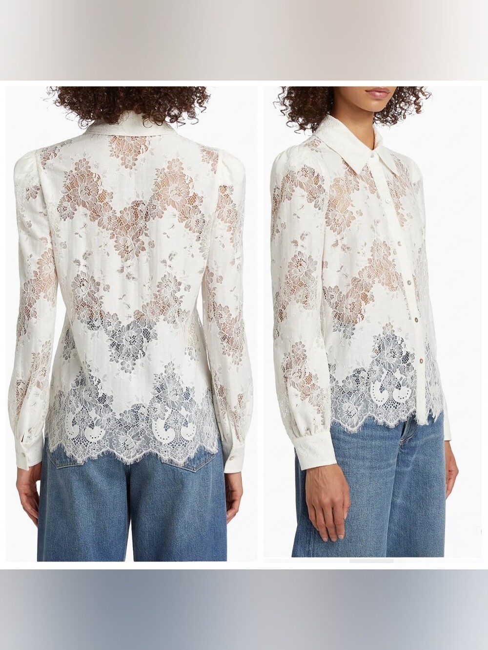 L'AGENCE $375 Jenica Floral Lace Blouse Ivory Women's Small Petite Coquettegirl - Picture 2 of 12